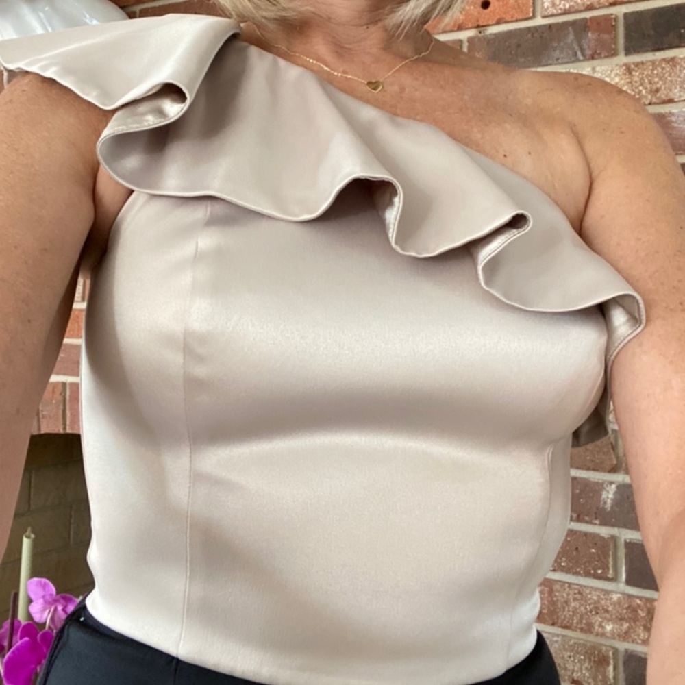 Off the shoulder event dress.